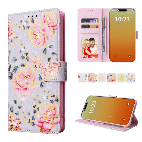 Golden Flower Phone Case for iPhone 15 14 Pro Max 13 12 Mini 11 XS XR X SE 2020 2022 8 7 Plus Card Holder Wallet Leather Cover