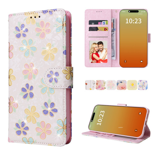 Golden Flower Phone Case for iPhone 15 14 Pro Max 13 12 Mini 11 XS XR X SE 2020 2022 8 7 Plus Card Holder Wallet Leather Cover