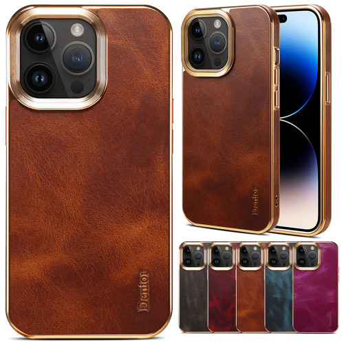 Oil Wax Leather Phone Case for iPhone 15 Pro Max 14 13 12 Pro Max 15 Plus 13 Pro TPU Genuine Cowhide Plating Phone Cover