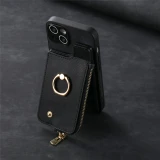Solid Color Card Holder Wallet Case For iPhone  17 Air 16 15 14 13 12 Mini 11 Pro Max X XS MAX XR 7 8 Plus Leather Finger Ring Stand Cover
