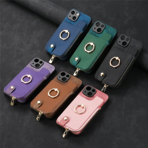 Solid Color Card Holder Wallet Case For iPhone 15 14 13 12 Mini 11 Pro Max X XS MAX XR 7 8 Plus Leather Finger Ring Stand Cover