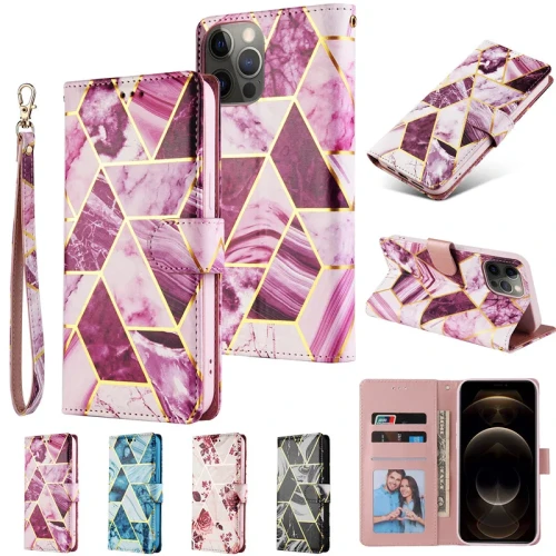 Flip Stand Leather Phone Case For iPhone 15 14 13 12 11 Pro Max X XR XS SE 2022 8 7 6 6S Plus Marble Pattern Wallet Card Cover