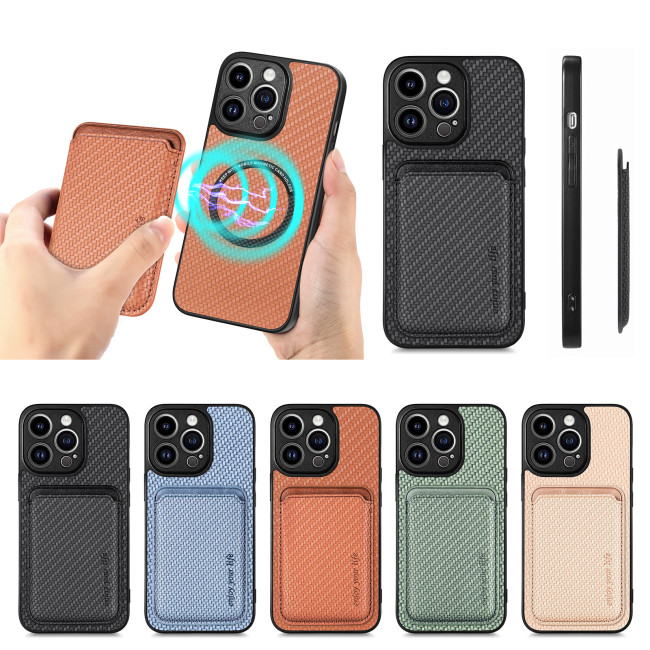 Magnetic Card Pocket For Magasfe Wallet Case For iPhone 17 Air 16  15 14 Plus 13 12 Mini 11 Pro Max X XS XR Carbon Fiber Pattern Back Cover