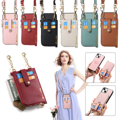 2 in 1 Detachable Crossbody Cards Solt Wallet Leather Case For iPhone 15 Pro Max 14 Plus 13 12 11 Pocket Bag Long Lanyard Cover