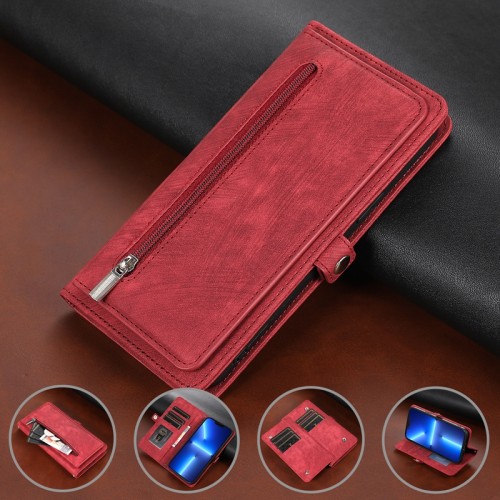 Card Slots Zipper Wallet Case for iPhone 15 14 13 12 11 8 7 XR Xs Max PU Leather Wrist Strap Phone Cover for 15 Pro 15 Pro Max