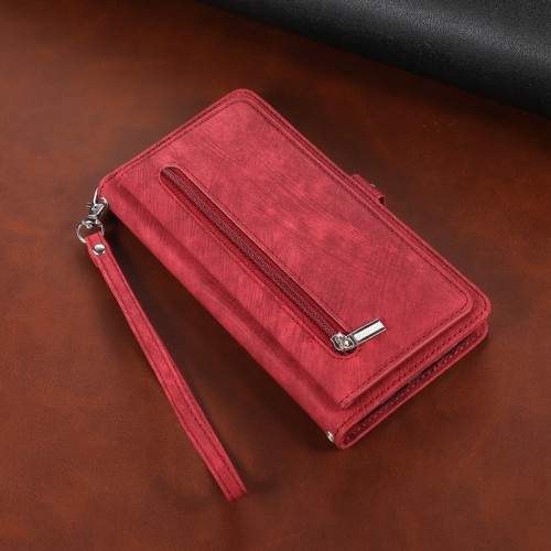 Card Slots Zipper Wallet Case for iPhone 15 14 13 12 11 8 7 XR Xs Max PU Leather Wrist Strap Phone Cover for 15 Pro 15 Pro Max