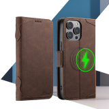 Magnetic Leather Card Holder Clamshell Phone Case For iPhone 12 13 14 15 Pro Max Plus Wallet Cover For Magsafe Wireless Charging