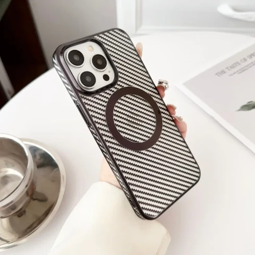 Transparent Electroplated Carbon Fiber Magnetic Phone Case for IPhone 16 15 14 Plus 13 12 Pro Max Clear Shockproof Back Cover