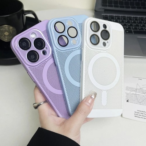 Heat Dissipation Crystal Camera Magnetic Case For iPhone 14 15 13 12 11 Pro Max Solid Color Cooling Lens Protection Hard Cover