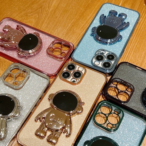 Luxury Astronaut Electroplated Case For iPhone 11 12 13 14 15 Pro Max XS X XR 7 8 Plus SE 2020 22 Mini Glitter Kickstand Cover