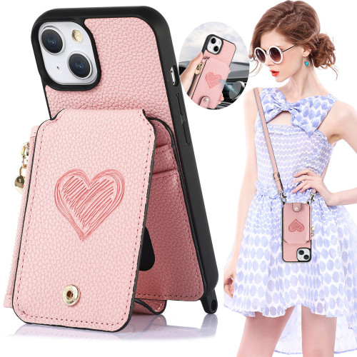 Zipper Wallet Shoulder Chain Case for Iphone 14 Plus 13 12 11 Pro Max Vertical Cards Solt Leather Lanyard Crossbody Bag Cover