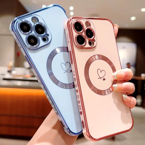 Luxury Magsafe Magnetic Love Heart Phone Case For iPhone 15 14 13 12 11 Pro Max Plus Wireless Charging Shockproof Cases Cover