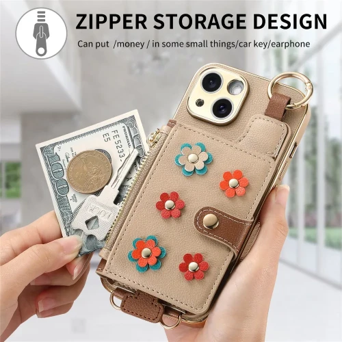 2 in 1 Detachable Flower Wallet Crossbody Phone Case for iPhone 15 14 Plus 13 12 11 Pro Max Card Slot Holder PU Leather Cover