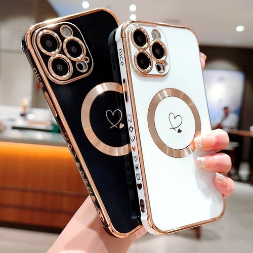 Luxury Magsafe Magnetic Love Heart Phone Case For iPhone 15 14 13 12 11 Pro Max Plus Wireless Charging Shockproof Cases Cover