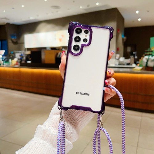 Four Corners Strap Case For Samsung Galaxy S23 Ultra S23 Plus S23Ultra S23Plus S24 Crossbody Cord Lanyard Shockproof Clear Cover