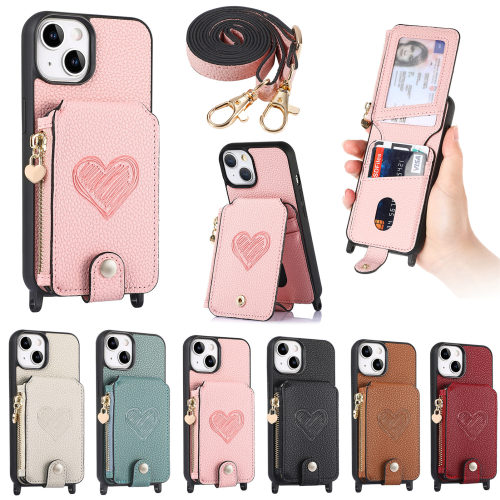 Zipper Wallet Shoulder Chain Case for Iphone 14 Plus 13 12 11 Pro Max Vertical Cards Solt Leather Lanyard Crossbody Bag Cover