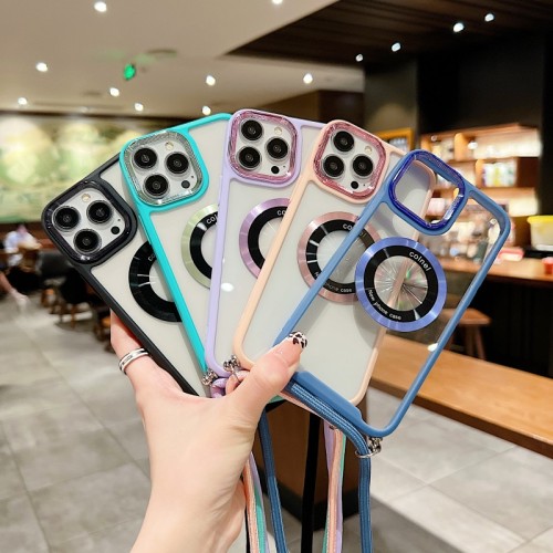 Magnetic Strap Case For iPhone 16 15 14 13 12 11 Pro Max X XS XR 7 8 Plus Transparent Crossbody Lanyard Wireless Charging Cover