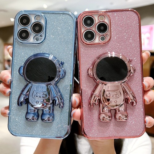 Luxury Astronaut Electroplated Case For iPhone 11 12 13 14 15 Pro Max XS X XR 7 8 Plus SE 2020 22 Mini Glitter Kickstand Cover