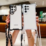Four Corners Strap Case For Samsung Galaxy A54 A55 S22 S24 Ultra S23 Plus S24Ultra Crossbody Cord Lanyard Shockproof Clear Cover