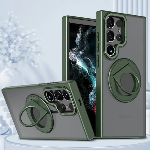 360° Rotatable Magnetic Ring Holder Stand Phone Case for Samsung Galaxy S24 Ultra S23 S22 Plus with Translucent Matte Back Cover
