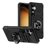 For Samsung Galaxy S24 Ultra Plus + A35 A25 A15 5G A14 4G Wallet Phone Case with Ring Kickstand Card Slot Holder PC+ TPU Cover