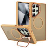 Lens Metal Ring Stand Phone Case for Samsung Galaxy S24 Ultra S24 Plus S24 Fall-Proof Frosted Magnetic Protective Back Cover