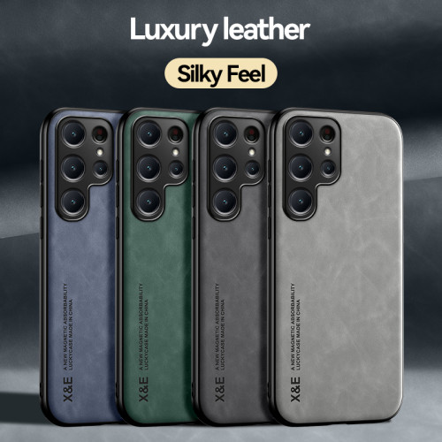 Luxury Leather Case for Samsung Galaxy S30 S24 S23 S22 S21 Ultra FE Plus Shockproof Metal Plate Support Car Hold Cover
