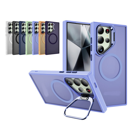 Lens Metal Ring Stand Phone Case for Samsung Galaxy S24 Ultra S24 Plus S24 Fall-Proof Frosted Magnetic Protective Back Cover