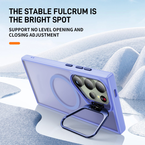 Lens Metal Ring Stand Phone Case for Samsung Galaxy S24 Ultra S24 Plus S24 Fall-Proof Frosted Magnetic Protective Back Cover
