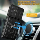 Case For Samsung Galaxy S24 S23 S22 S21 Ultra Plus S20 FE A55 A35 A15 A54 A34 4G 5G Slide Camera Card Holder 360° Ring Cover