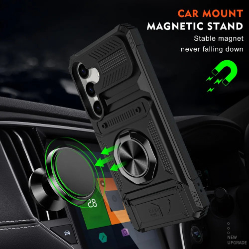 For Samsung Galaxy S24 Ultra Plus + A35 A25 A15 5G A14 4G Wallet Phone Case with Ring Kickstand Card Slot Holder PC+ TPU Cover