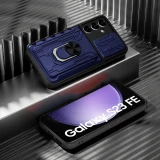 Case For Samsung Galaxy S24 S23 S22 S21 Ultra Plus S20 FE A55 A35 A15 A54 A34 4G 5G Slide Camera Card Holder 360° Ring Cover