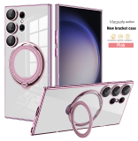 Plating Ring Magnetic Transparent Support Phone Case for Samsung Galaxy S24 S23 S23FE S22 S20FE Ultra Plus 5G Cover