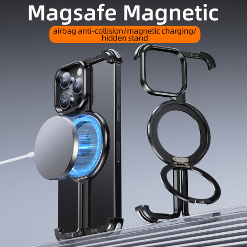 Metal Frame Phone Case With Stand Shockproof Ultra-thin Phone Holder Aluminum Case for iPhone 15 Pro Max