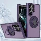 360° Rotatable Magnetic Ring Holder Stand Phone Case for Samsung Galaxy S24 Ultra S23 S22 Plus with Translucent Matte Back Cover