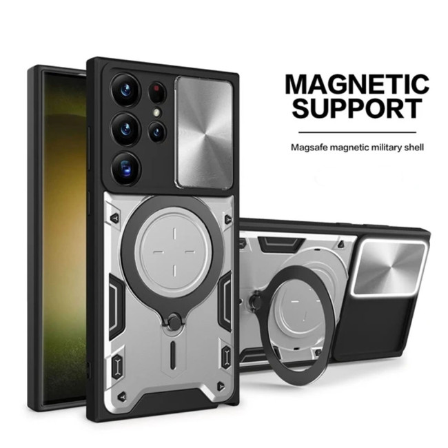 Camera Slide Window Protect Case For Samsung S24 Ultra S23 Plus S22 S21 S20 FE Note 20 Ultra 5G Magnetic Ring Holder Phone Cover