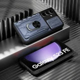 Case For Samsung Galaxy S24 S23 S22 S21 Ultra Plus S20 FE A55 A35 A15 A54 A34 4G 5G Slide Camera Card Holder 360° Ring Cover