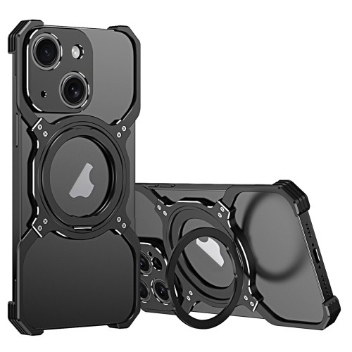 Mechanical Arm Borderless Holder Metal Phone Case for iPhone 15 14 13 Pro Max