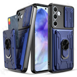 Case For Samsung Galaxy S24 S23 S22 S21 Ultra Plus S20 FE A55 A34 A54 A15 A53 A14 4G 5G Slide Camera Card Holder 360° Ring Cover