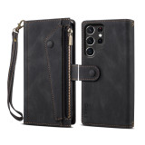 Wallet Flip Leather Cases For Samsung Galaxy S24 S23 Plus Ultra Mobile Phone Case For Rope Luxury Zipper Cover Smartphone Fundas