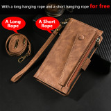Wallet Flip Leather Cases For Samsung Galaxy S24 S23 Plus Ultra Mobile Phone Case For Rope Luxury Zipper Cover Smartphone Fundas