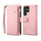 Wallet Flip Leather Cases For Samsung Galaxy S24 S23 Plus Ultra Mobile Phone Case For Rope Luxury Zipper Cover Smartphone Fundas