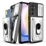 Case For Samsung Galaxy S24 S23 S22 S21 Ultra Plus S20 FE A55 A34 A54 A15 A53 A14 4G 5G Slide Camera Card Holder 360° Ring Cover
