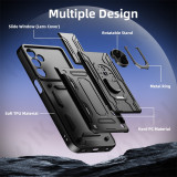 Case For Samsung Galaxy S24 S23 S22 S21 Ultra Plus S20 FE A55 A34 A54 A15 A53 A14 4G 5G Slide Camera Card Holder 360° Ring Cover