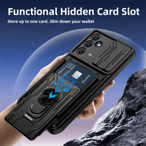 Case For Samsung Galaxy S24 S23 S22 S21 Ultra Plus S20 FE A55 A34 A54 A15 A53 A14 4G 5G Slide Camera Card Holder 360° Ring Cover
