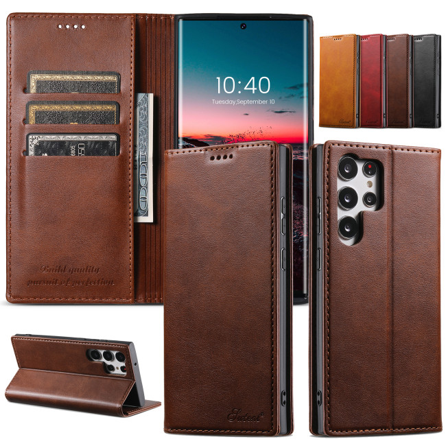 Suteni Leather Wallet Flip Phone Case Cover For Samsung Galaxy S24 S23 S22 Fe Ultra Plus A53 A54 A13 A14 A24 A34 Case