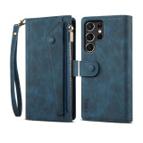 Wallet Flip Leather Cases For Samsung Galaxy S24 S23 Plus Ultra Mobile Phone Case For Rope Luxury Zipper Cover Smartphone Fundas