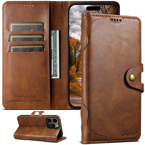 SUTENI Clamshell magnetic buckle card wallet leather phone case For iPhone 15ProMax 14Plus  13mini 12 11 X XR XSMAX 7/8Plus SE2