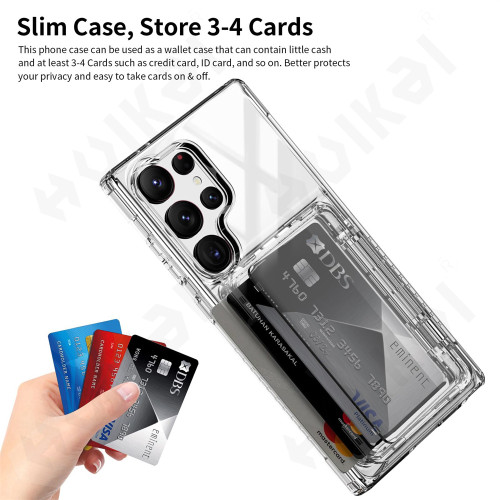 Case For Samsung Galaxy S24 Ultra S23 Plus Wallet Clear Protective Credit Card Holder Heavy Duty Shockproof Transparent Cover