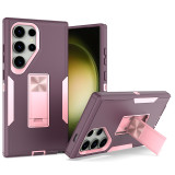 2 in 1 Rugged Armor Shockproof Phone Case For Samsung Galaxy S24 Ultra S23 FE S22 Plus Stand Holder Hard Plastic TPU Back Cover